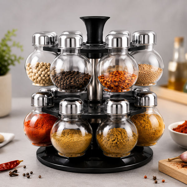 16-Jar 360° Rotating Spice Rack Organizer with Premium Transparent Spice Jars | Kitchen Masala Storage Stand