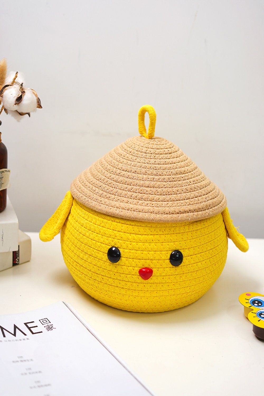 Cute Chick Cotton Rope Storage Basket with Lid | Handmade Decorative Organizer Box for Toys, Cosmetics, Baby Items & Home Decor