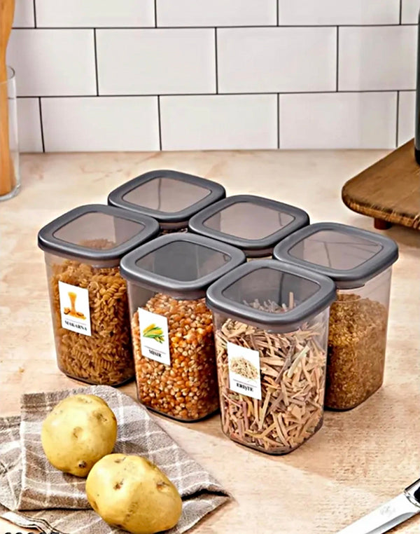 Airtight storage jars showing stackable design