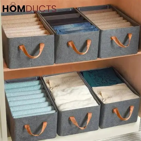 Foldable Clothes Storage Organizer Box with Steel Frame pack of 2 | Large Fabric Wardrobe Organizer Bin for Clothes