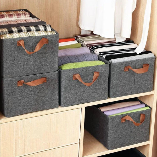 Foldable Clothes Storage Organizer Box with Steel Frame pack of 2 | Large Fabric Wardrobe Organizer Bin for Clothes